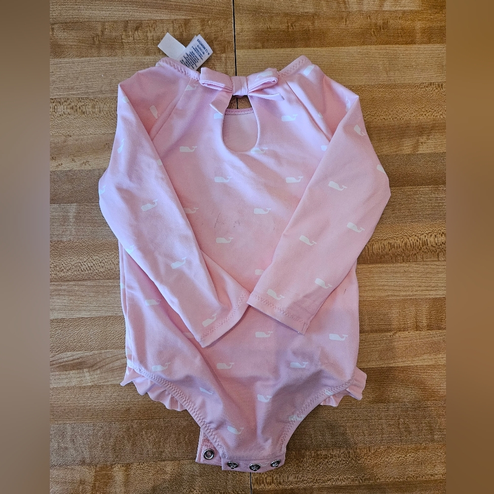 Vineyard VINES Pink Long Sleeve Swimsuit with Whale Print